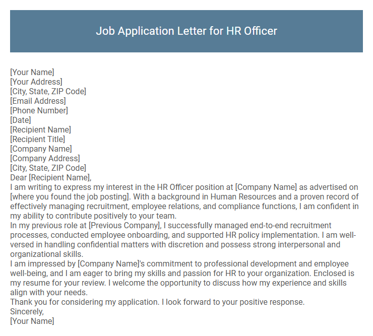 Job Application Letter for HR Officer