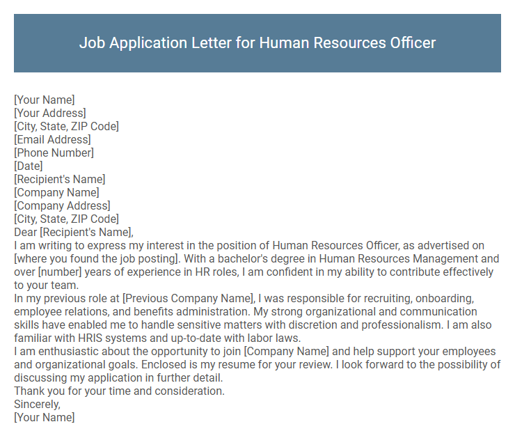 Job Application Letter for Human Resources Officer