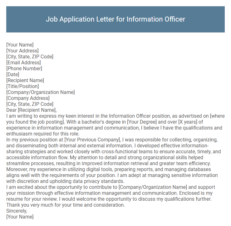 Job Application Letter for Information Officer
