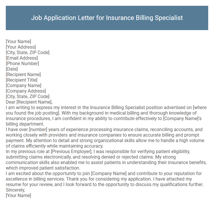 Job Application Letter for Insurance Billing Specialist