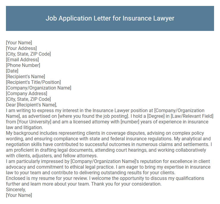 Job Application Letter for Insurance Lawyer