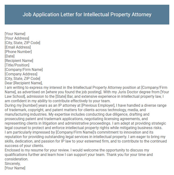 Job Application Letter for Intellectual Property Attorney