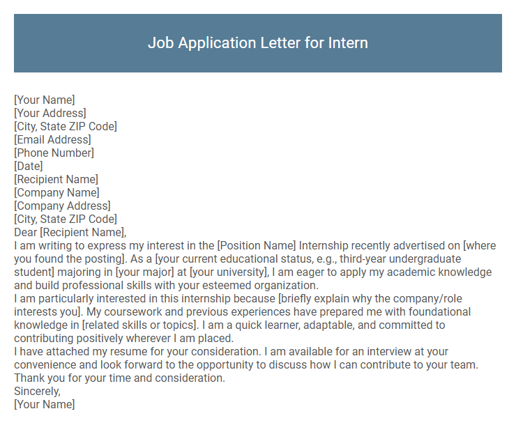 Job Application Letter for Intern