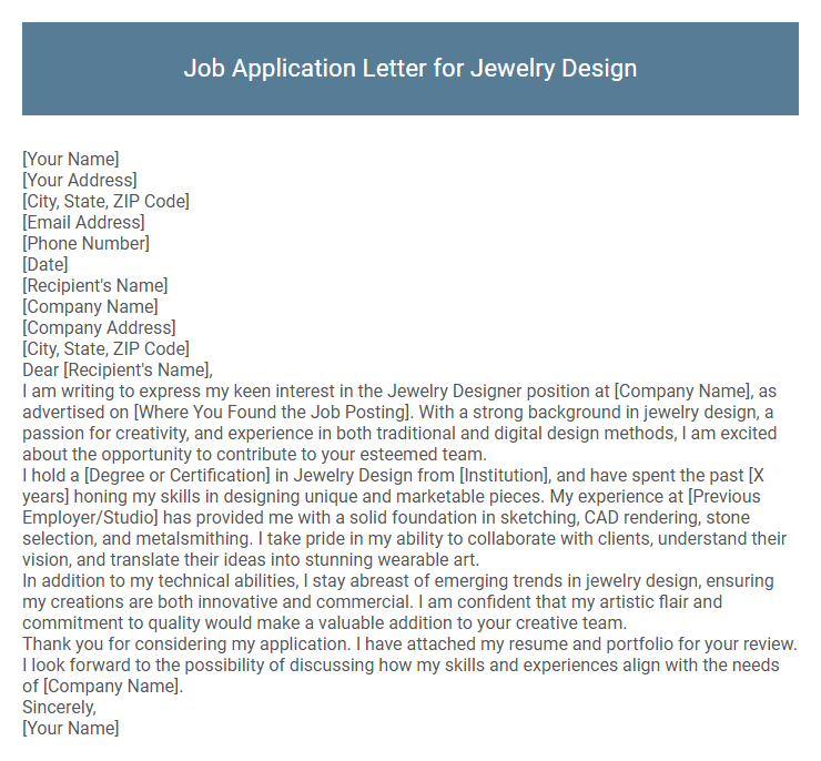 Job Application Letter for Jewelry Design