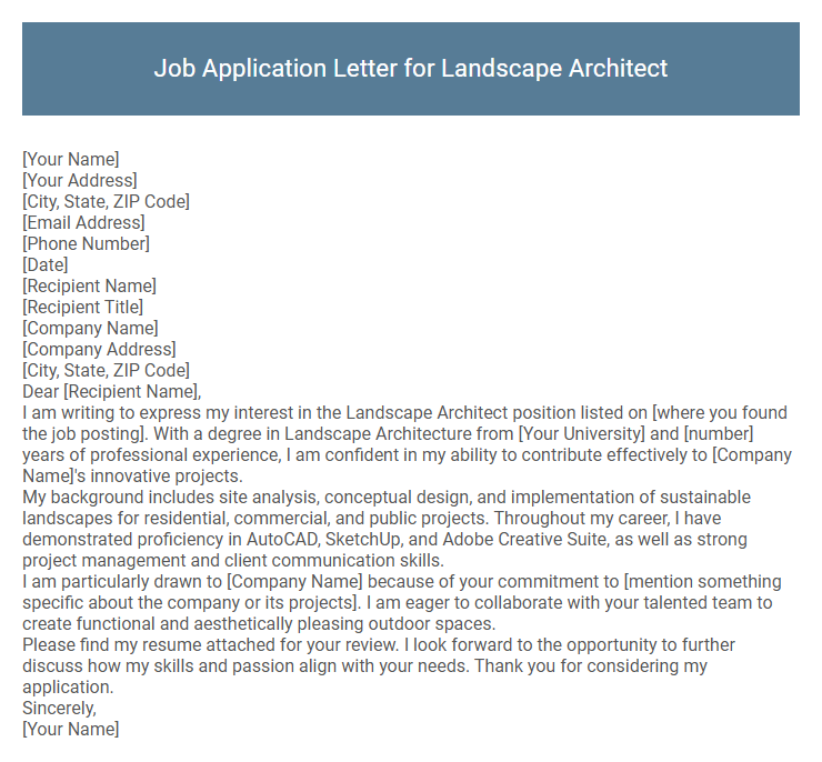 Job Application Letter for Landscape Architect