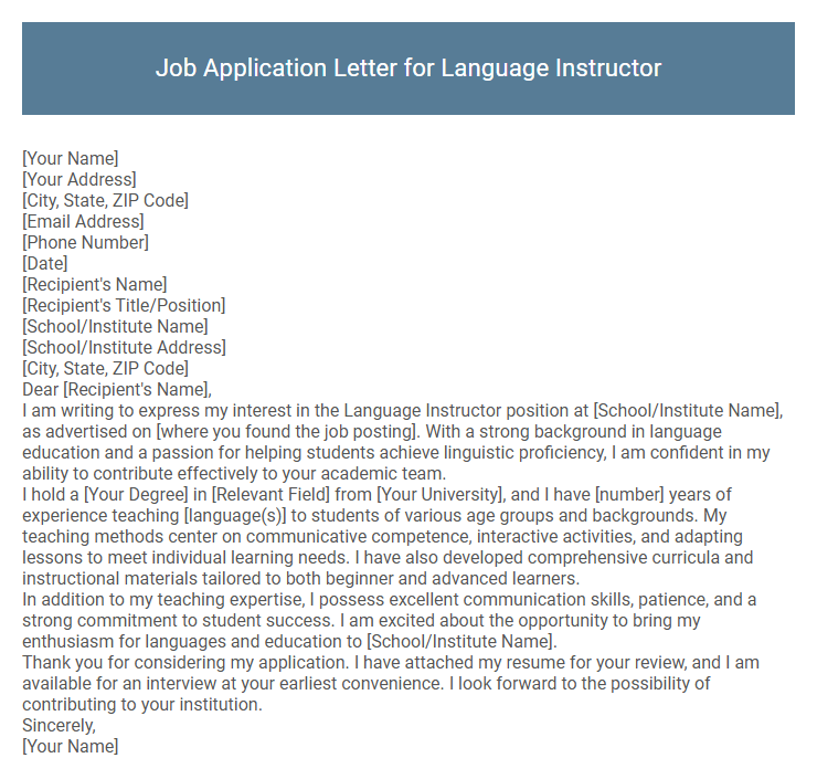 Job Application Letter for Language Instructor