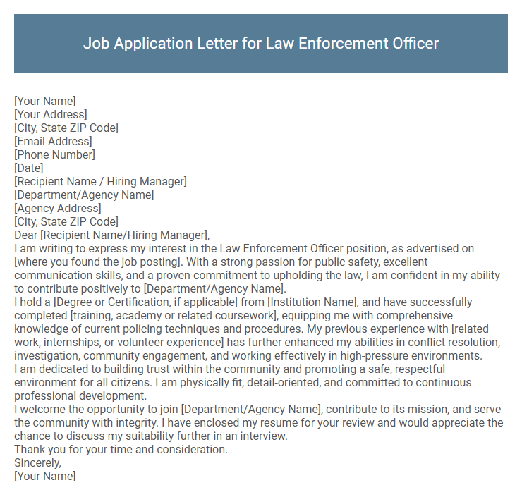 Job Application Letter for Law Enforcement Officer