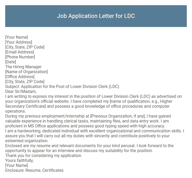 Job Application Letter for LDC