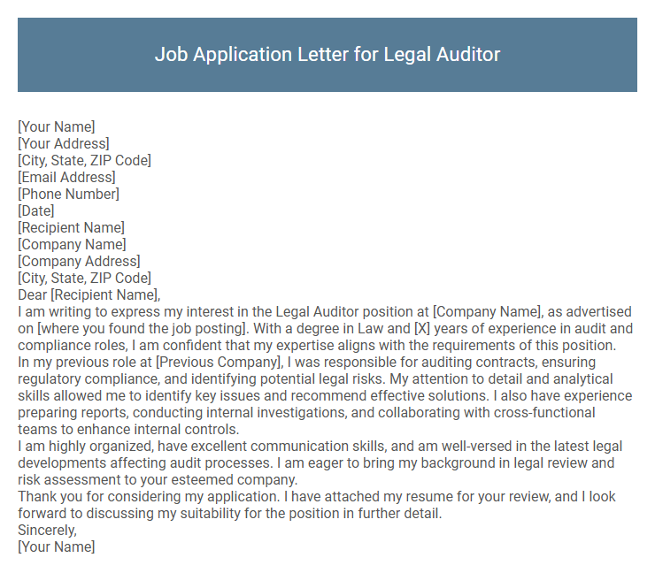 Job Application Letter for Legal Auditor