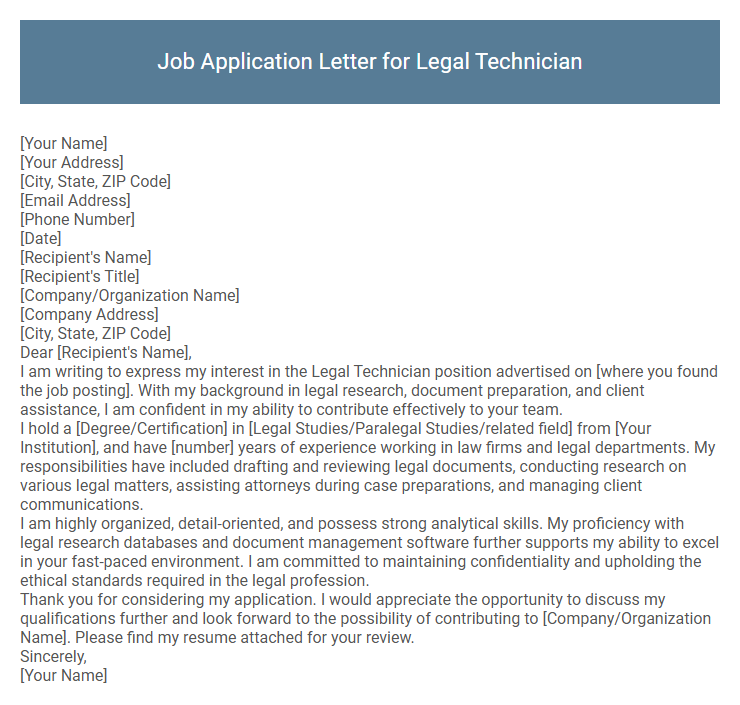 Job Application Letter for Legal Technician
