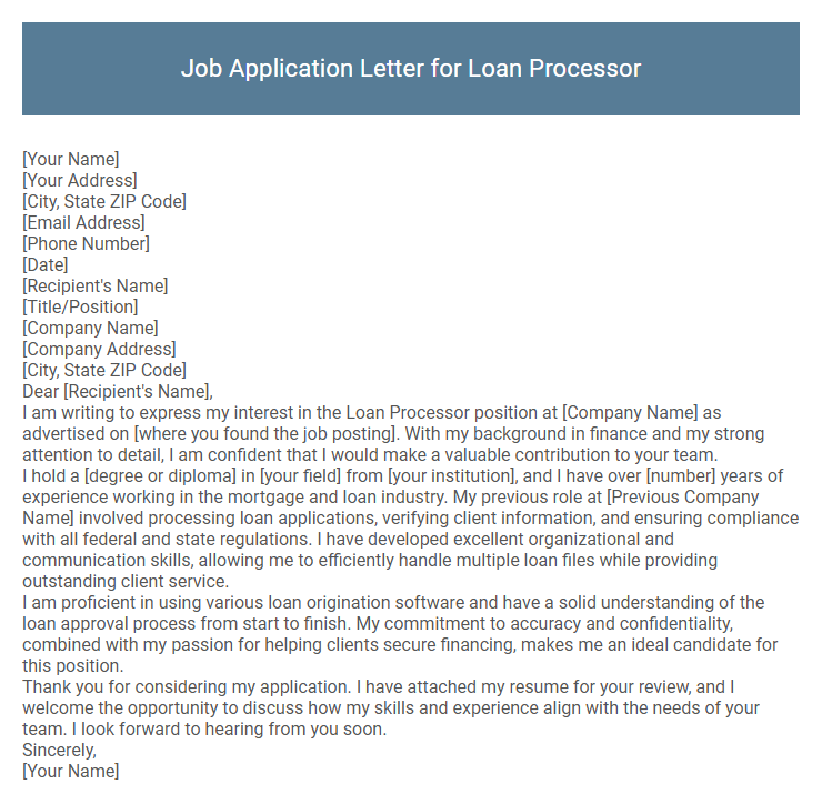 Job Application Letter for Loan Processor