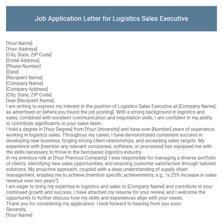 Job Application Letter for Logistics Sales Executive