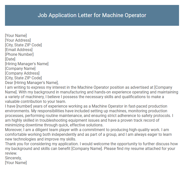 Job Application Letter for Machine Operator