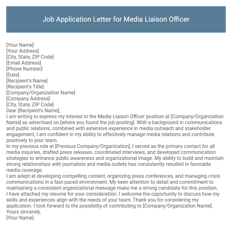 Job Application Letter for Media Liaison Officer