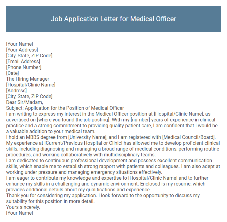 Job Application Letter for Medical Officer