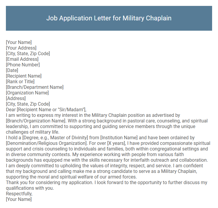 Job Application Letter for Military Chaplain