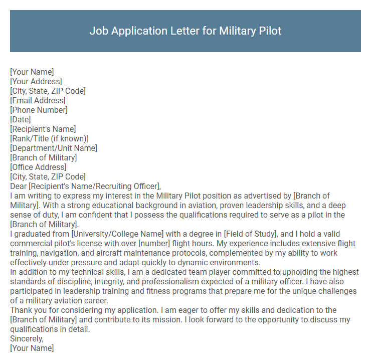 Job Application Letter for Military Pilot