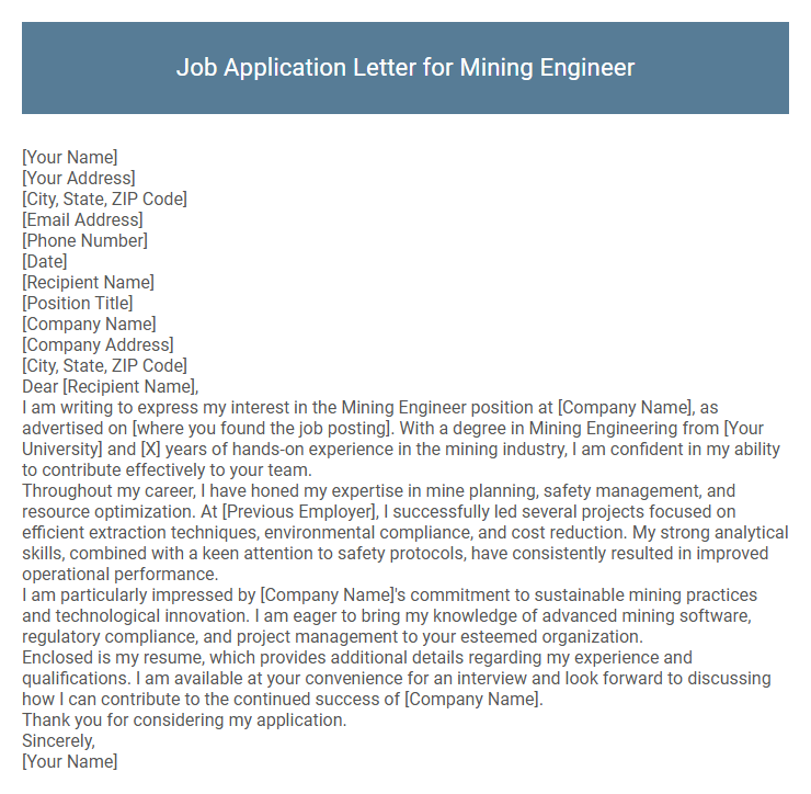 Job Application Letter for Mining Engineer