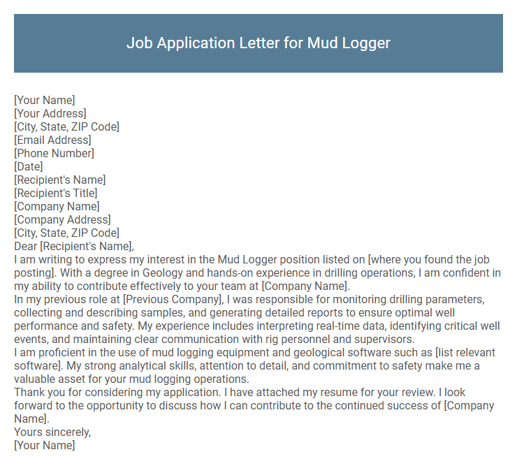 Job Application Letter for Mud Logger