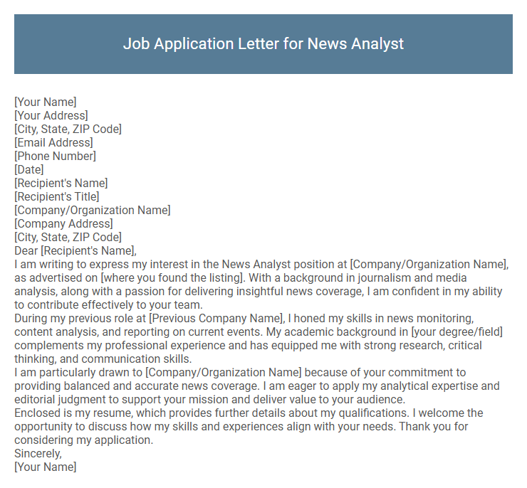 Job Application Letter for News Analyst