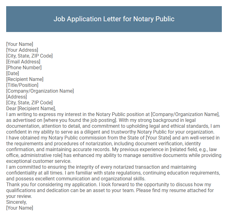 Job Application Letter for Notary Public