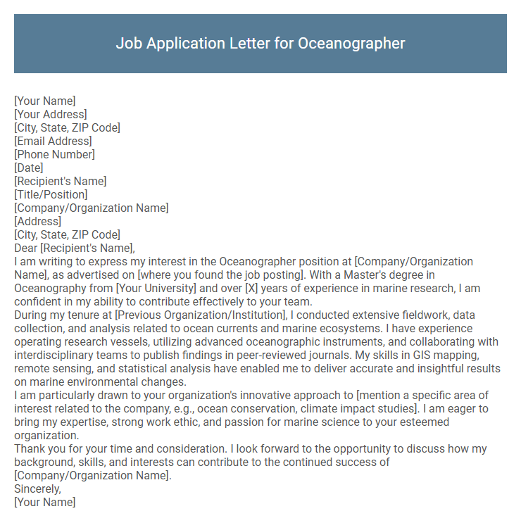Job Application Letter for Oceanographer