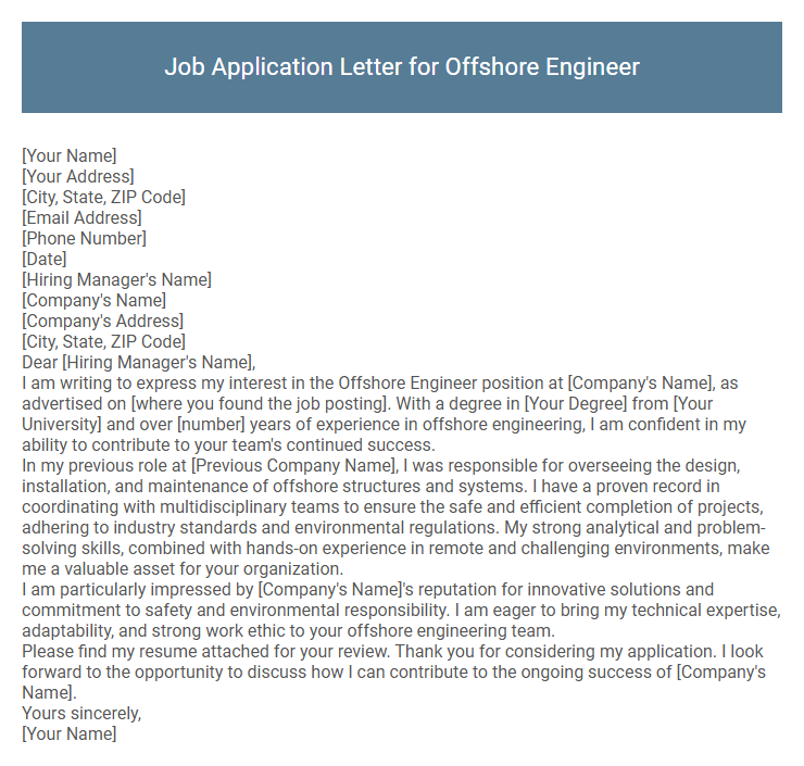 Job Application Letter for Offshore Engineer