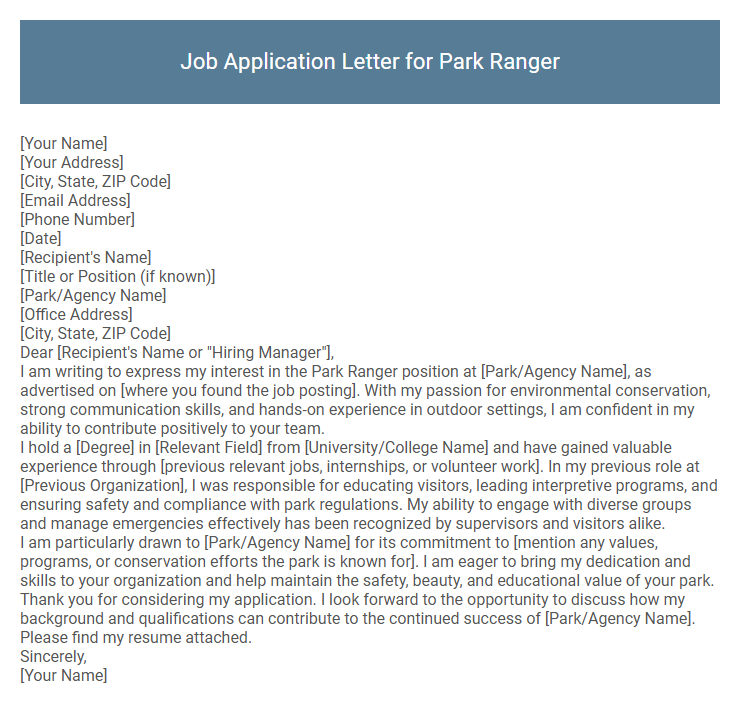Job Application Letter for Park Ranger