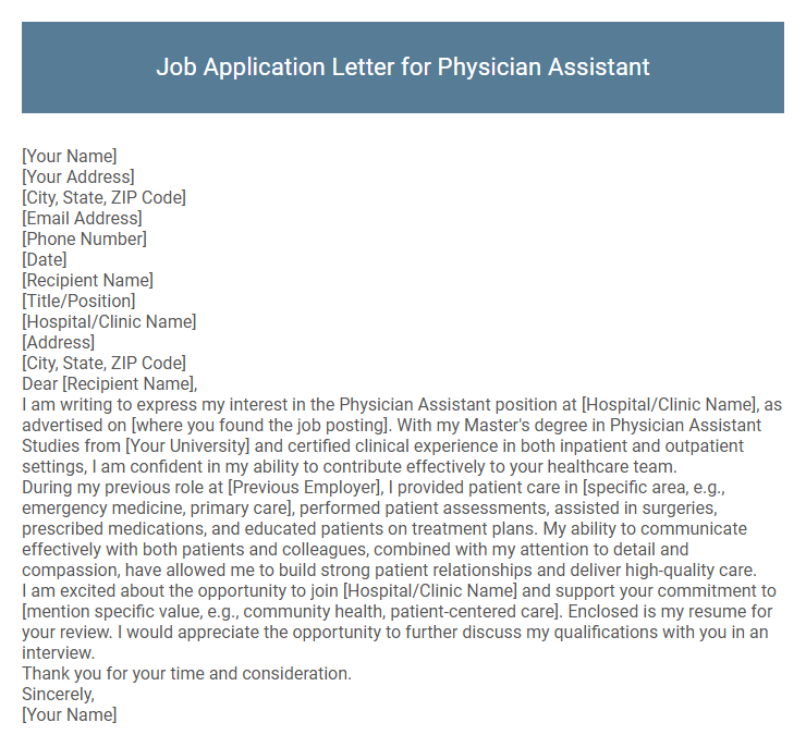 Job Application Letter for Physician Assistant