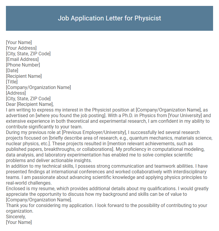 Job Application Letter for Physicist