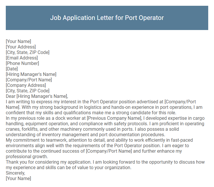 Job Application Letter for Port Operator