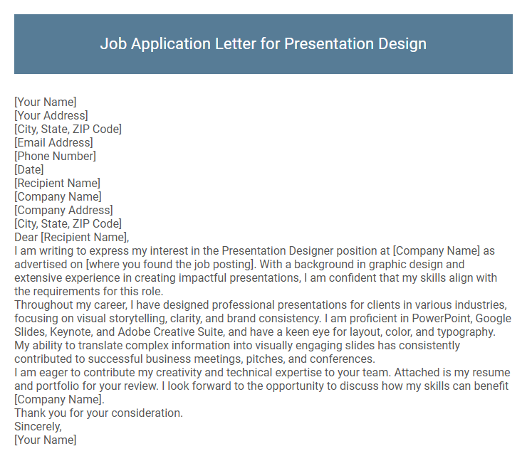 Job Application Letter for Presentation Design