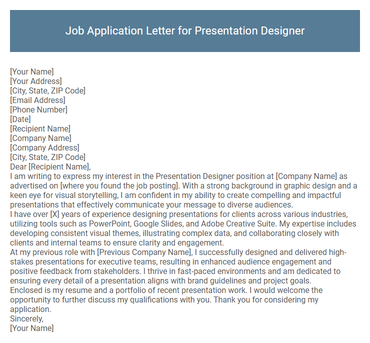 Job Application Letter for Presentation Designer