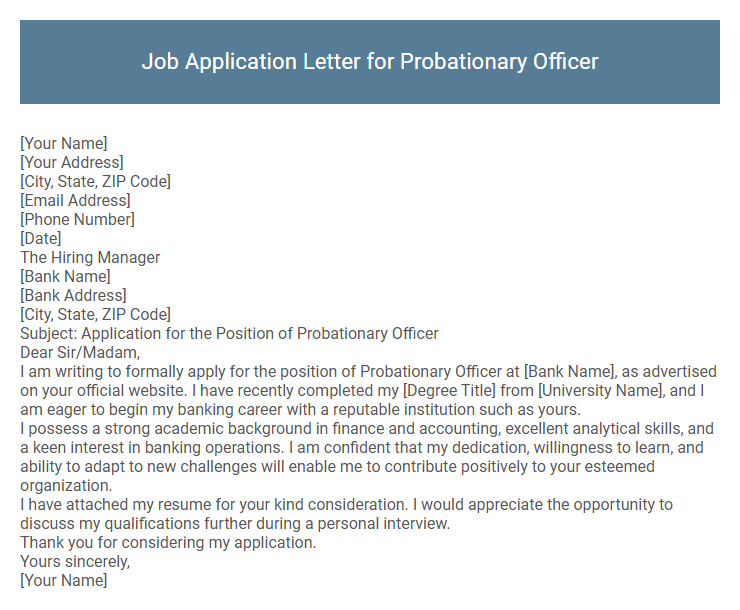 Job Application Letter for Probationary Officer