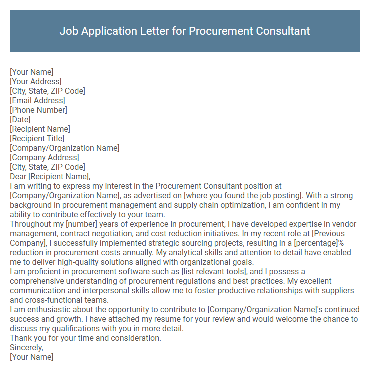 Job Application Letter for Procurement Consultant