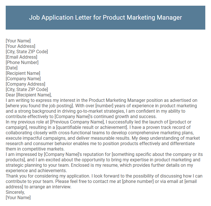 Job Application Letter for Product Marketing Manager