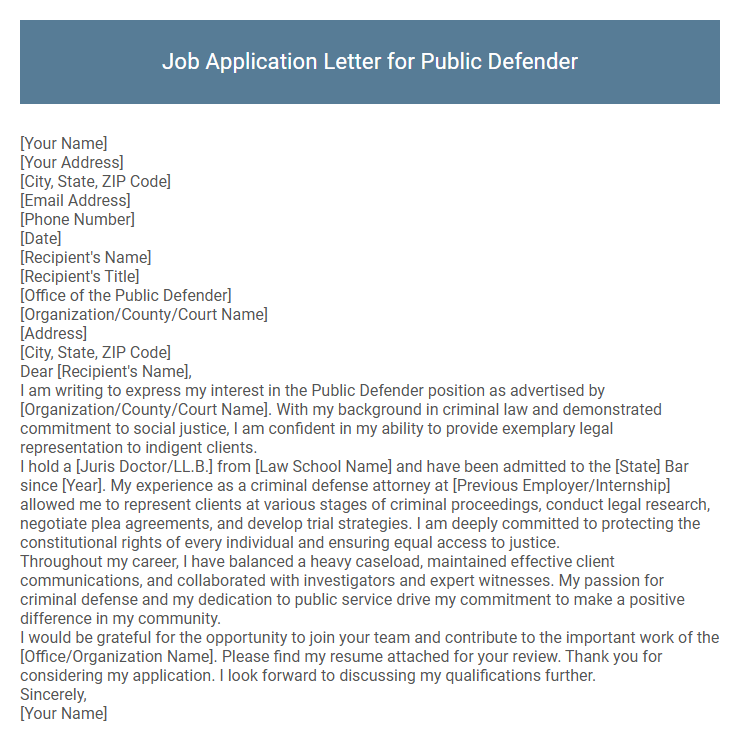 Job Application Letter for Public Defender