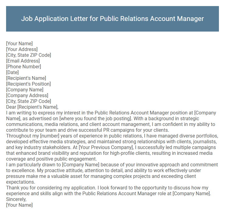 Job Application Letter for Public Relations Account Manager