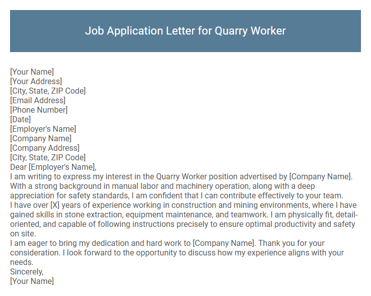 Job Application Letter for Quarry Worker