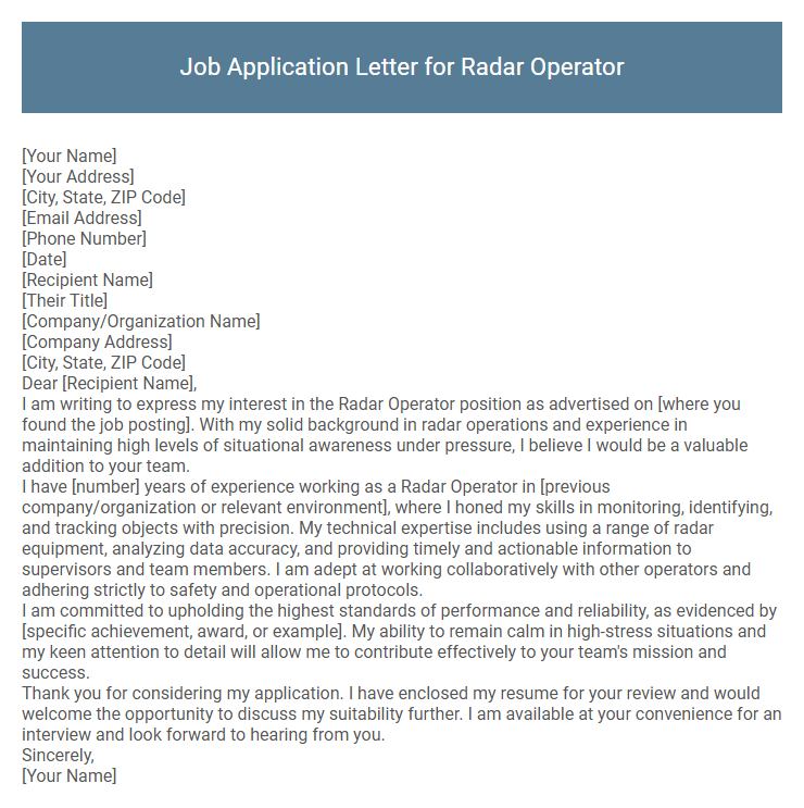 Job Application Letter for Radar Operator