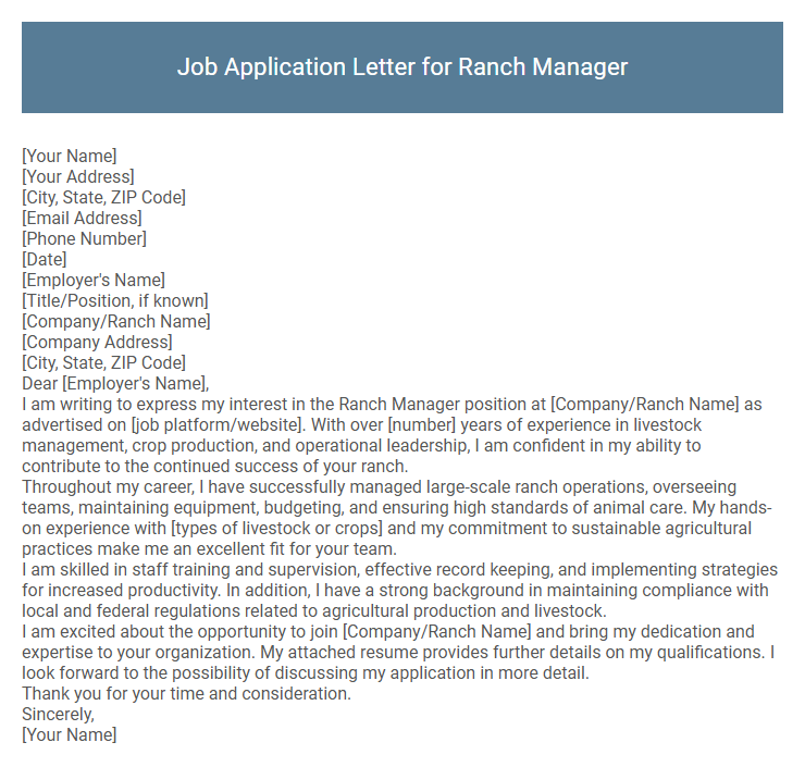 Job Application Letter for Ranch Manager