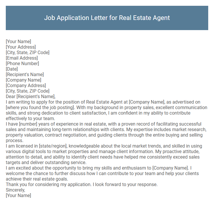 Job Application Letter for Real Estate Agent