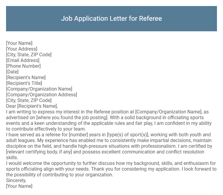 Job Application Letter for Referee