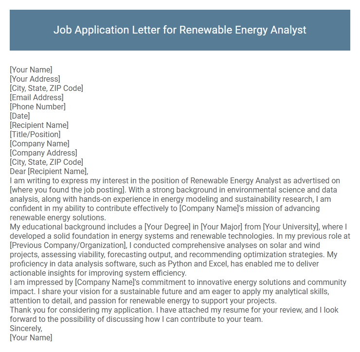 Job Application Letter for Renewable Energy Analyst