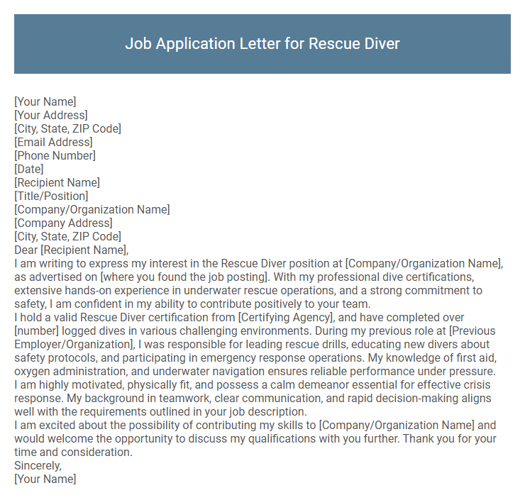 Job Application Letter for Rescue Diver