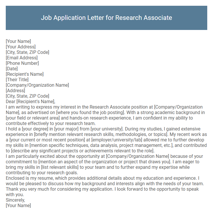 Job Application Letter for Research Associate