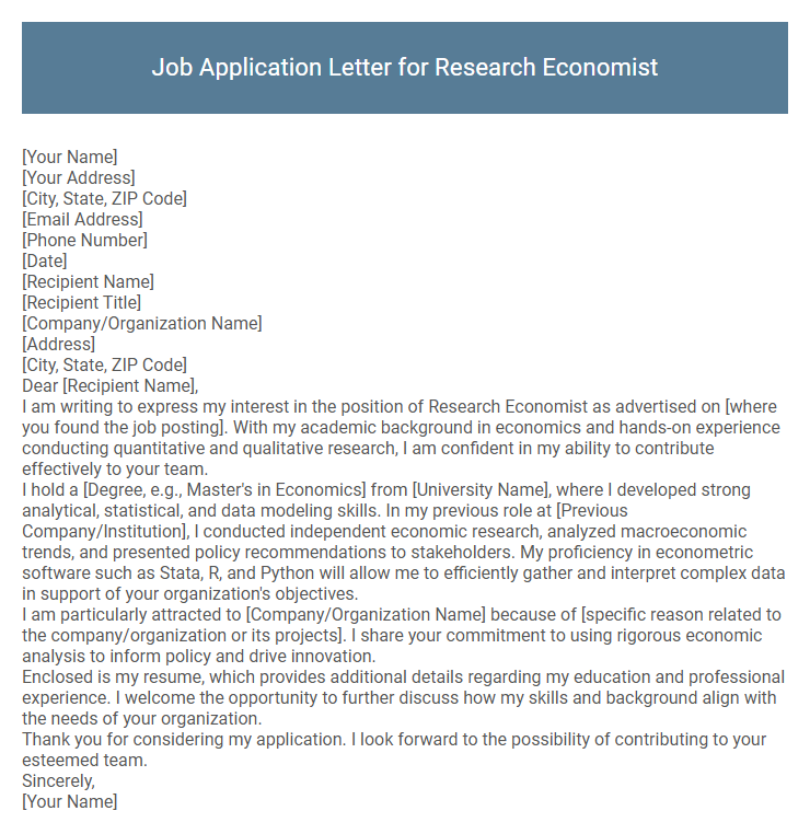 Job Application Letter for Research Economist