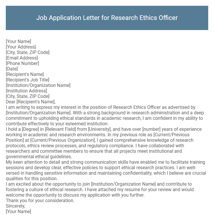Job Application Letter for Research Ethics Officer