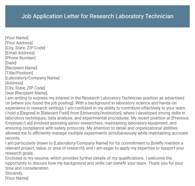 Job Application Letter for Research Laboratory Technician