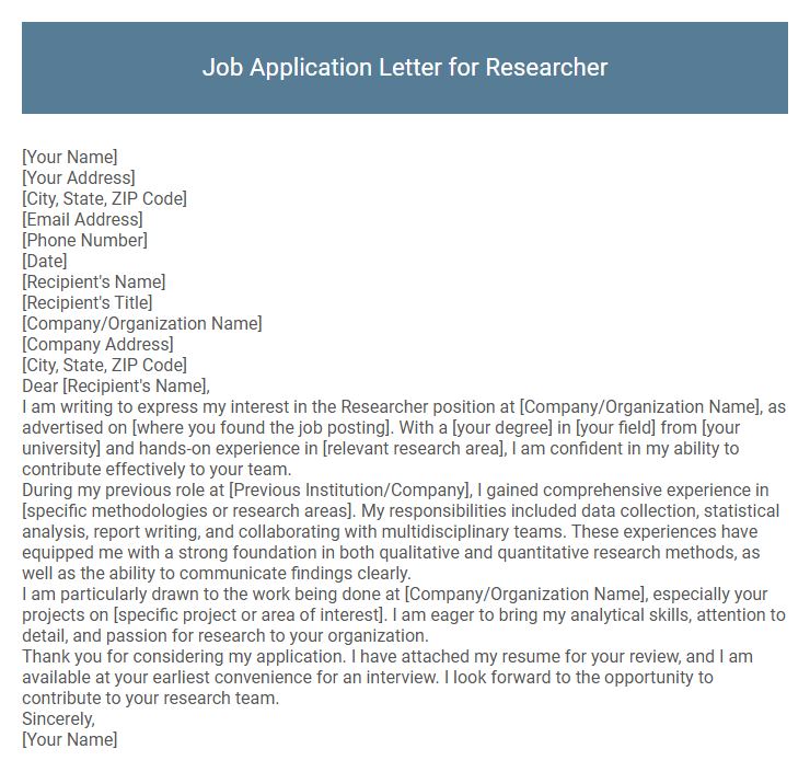 Job Application Letter for Researcher